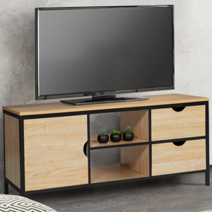 IDMarket Meuble télé bois et métal avec tiroirs et placard