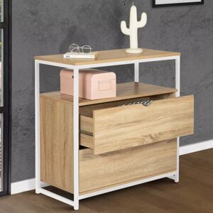 IDMarket Commode 2 tiroirs style industriel bois et métal blanc