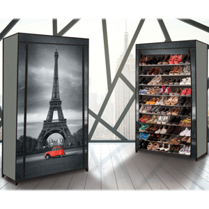 IDMarket Étagere range chaussures 50 paires avec housse imprime Paris 140 cm
