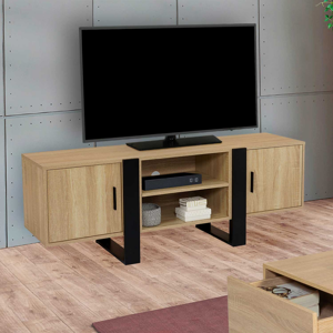 IDMarket Meuble télé design noir et bois avec 2 portes - Publicité