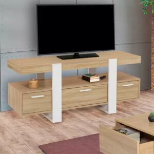 IDMarket Meuble télé design blanc et bois avec tiroirs