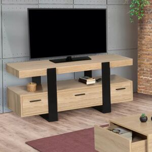 IDMarket Meuble télé design noir et bois avec rangement