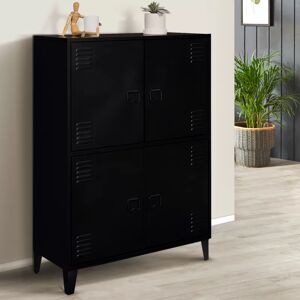 IDMarket Armoire noire et bois avec 4 portes métalliques