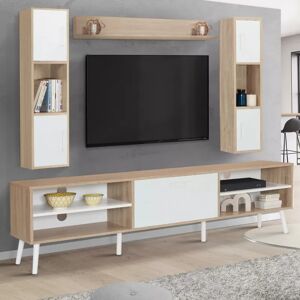 IDMarket Ensemble meuble télé avec étagères murales bois et blanc