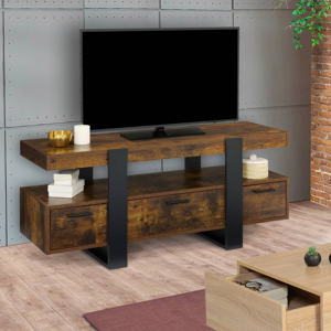 IDMarket Meuble TV bois effet vieilli et noir avec tiroirs - Publicité