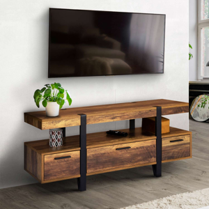 IDMarket Meuble télé bois foncé pied épingle avec tiroirs - Publicité