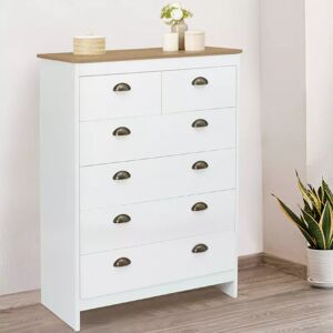 IDMarket Commode style campagne chic 6 tiroirs blanche et bois