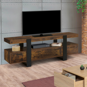 IDMarket Meuble TV 140 cm noir et bois effet vieilli avec rangement - Publicité