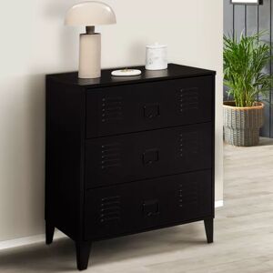 IDMarket Commode industrielle bois noir 3 tiroirs en métal