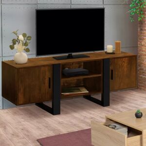 IDMarket Meuble TV 140 cm noir et bois effet vieilli avec deux portes - Publicité