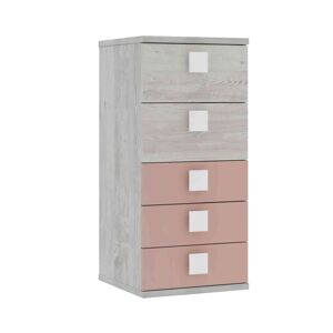 Terre de Nuit Chiffonnier 5 tiroirs en bois gris clair et rose - CF9071