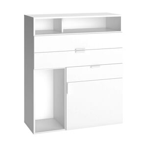 Terre de Nuit Commode 3 tiroirs 1 porte avec niches de rangement en bois blanc - CO17007 - Publicité