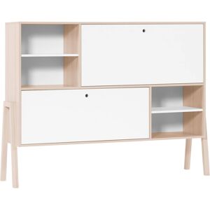 Terre de Nuit Commode 2 portes avec niches de rangement en bois imitation chêne clair et blanc - CO17031