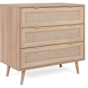 Terre de Nuit Commode 3 tiroirs en rafia imitation chene sonoma imprime cannage  - CO7073-2