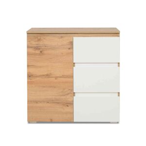 Terre de Nuit Commode 1 porte 3 tiroirs en bois imitation naturel et blanc - CO7020