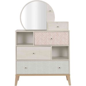 Terre de Nuit Commode enfant 3 tiroirs 2 niches avec miroir en bois imitation chêne blanchi - CO5058-1 - Publicité