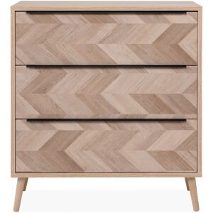 Terre de Nuit Commode naturel 3 tiroirs effet chevron avec pieds en bois massif - CO70102