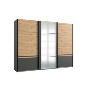 Deladeco Armoire adulte moderne portes coulissantes  270 cm Ghislain Blanc/chêne ou graphite/chêne - Publicité