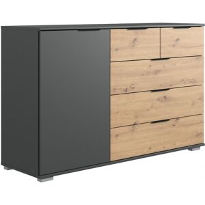 Deladeco Commode adulte moderne 1 porte/5 tiroirs Ghislain Blanc/chêne ou graphite/chêne - Publicité