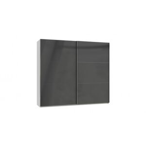Deladeco Armoire contemporaine portes coulissantes 200 cm blanc/verre gris Rotterdam Gris  Hauteur236 - Publicité