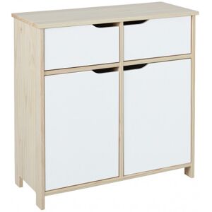 Deladeco Commode contemporaine 2 portes/2 tiroirs en pin massif naturel/blanc Jessy Naturel/blanc - Publicité