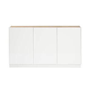 Miliboo Buffet design blanc laque brillant et bois clair 3 portes L155 cm NELIO
