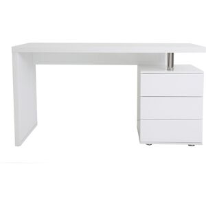 Miliboo Bureau avec rangements 3 tiroirs design blanc laqué brillant L140 cm CALIX - Publicité