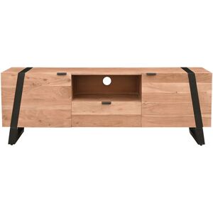 Miliboo Meuble TV en bois massif et metal noir L150 cm ALVARO