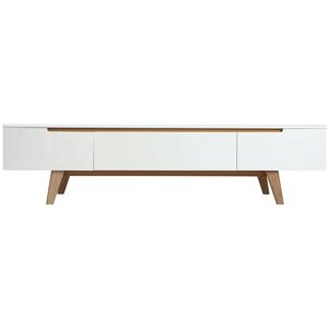 Miliboo Meuble TV scandinave blanc brillant et bois L180 cm MELKA