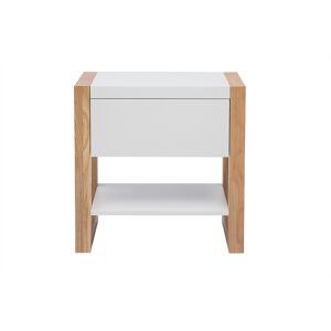 Miliboo Table de chevet blanc et bois clair frene massif L55 cm ARMEL