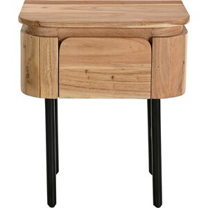 Miliboo Table de chevet en bois massif et metal noir avec tiroir L45 cm NAPOLI