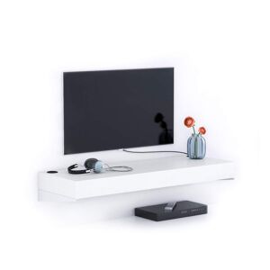 Mobili Fiver Support TV Mural Evolution 120x40, Frene Blanc avec Chargeur Sans Fil