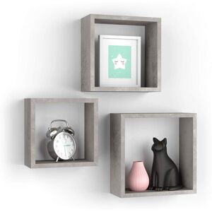 Mobili Fiver Lot de 3 cubes muraux carres, Giuditta, Gris Beton