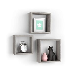 Mobili Fiver Lot de 3 cubes muraux carrés, Giuditta, Gris Béton