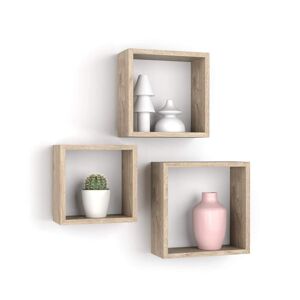 Mobili Fiver Lot de 3 cubes muraux carrés, Giuditta, Chêne naturel