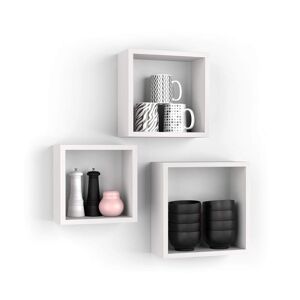 Mobili Fiver Lot de 3 cubes muraux carrés, Giuditta, Frêne blanc