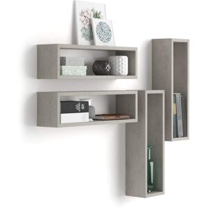 Mobili Fiver Set de 4 Cubes muraux, Iacopo, en melamine, Gris Beton