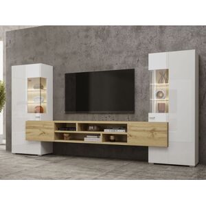 Mobistoxx Mur tv-hifi KODI 4 portes blanc brillant/chene wotan