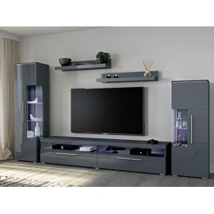 Mobistoxx Mur tv-hifi INAZO 4 portes droite gris/gris laque sans led