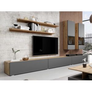 Mobistoxx Mur tv-hifi BABEL 5 portes chene artisan/gris sans led sans table basse