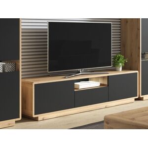 Mobistoxx Meuble TV ASTER 180 cm 2 portes 1 tiroir noir mat/chene taurus