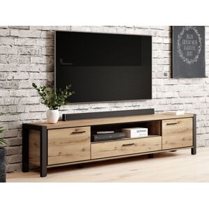 Mobistoxx Meuble tv-hifi ATIK 2 portes 1 tiroir 210 cm noir/chene taurus