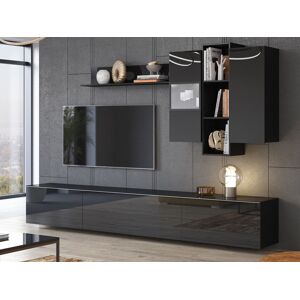 Mobistoxx Mur tv-hifi HELA 4 portes noir/noir brillant avec led