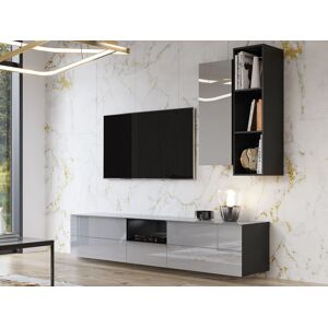 Mobistoxx Mur tv-hifi HELA II 3 portes 1 tiroir noir/gris brillant avec led