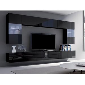 Mobistoxx Mur tv-hifi SIDNEY 9 portes noir/noir brillant sans led - Publicité