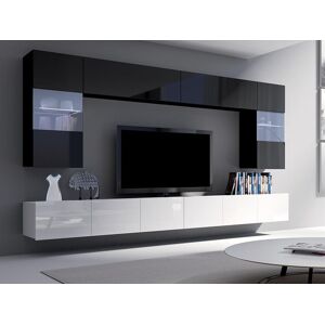 Mobistoxx Mur tv-hifi SIDNEY 9 portes blanc brillant/noir brillant sans led - Publicité