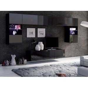 Mobistoxx Mur tv-hifi TOKYO 7 portes noir/noir brillant sans led