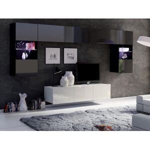 Mobistoxx Mur tv-hifi TOKYO 7 portes noir brillant/blanc brillant sans led