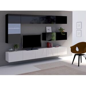 Mobistoxx Mur tv-hifi VALENCE 9 portes blanc brillant/noir brillant sans led