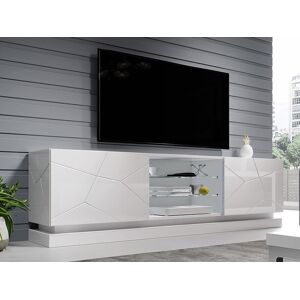 Mobistoxx Meuble tv-hifi AGNOS 2 portes 200 cm blanc/blanc brillant avec led